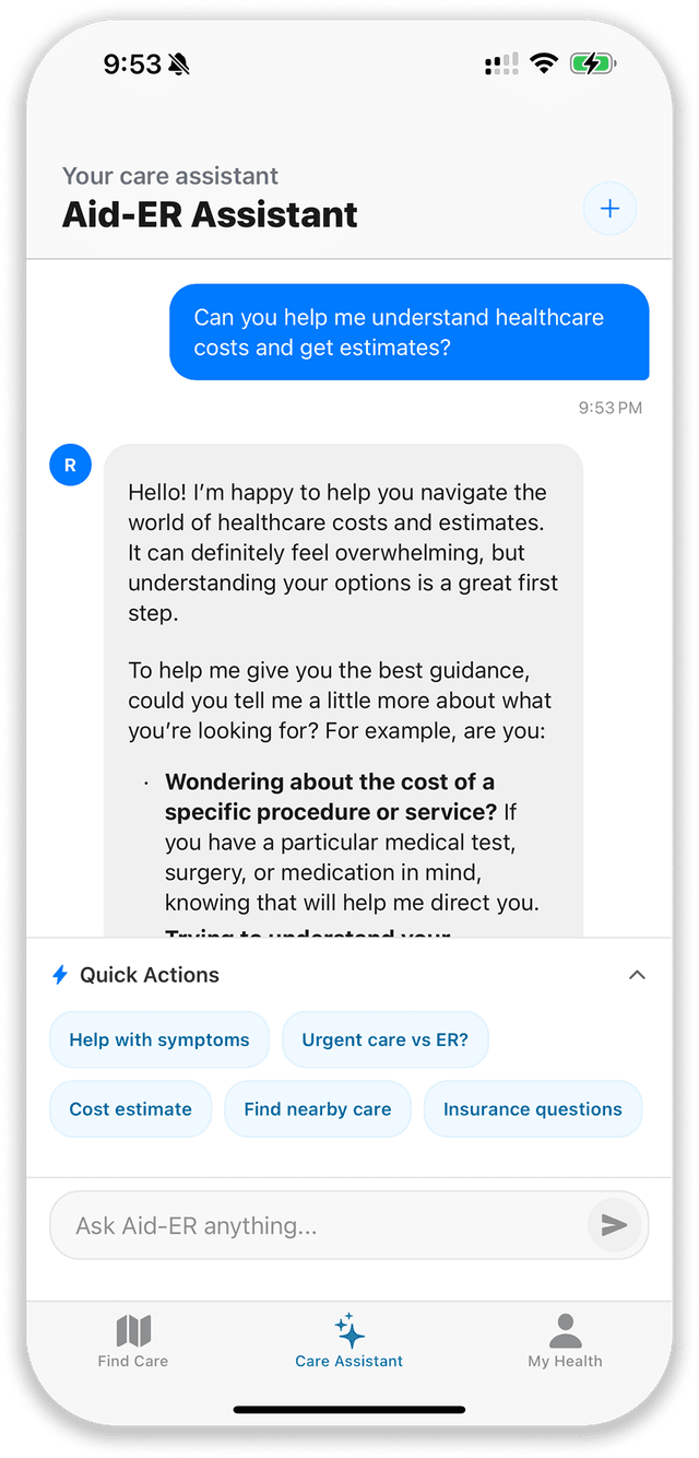 Aid-ER AI care assistant chat interface