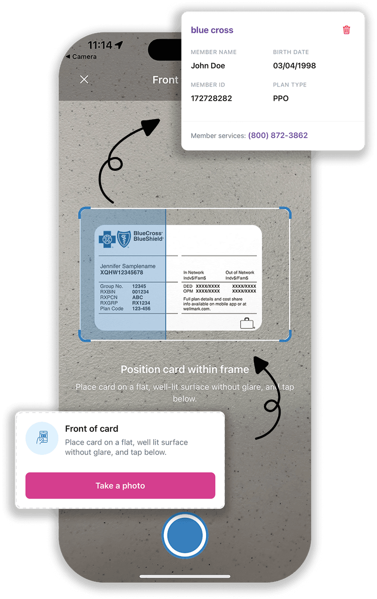 Aid-ER insurance card scanning feature