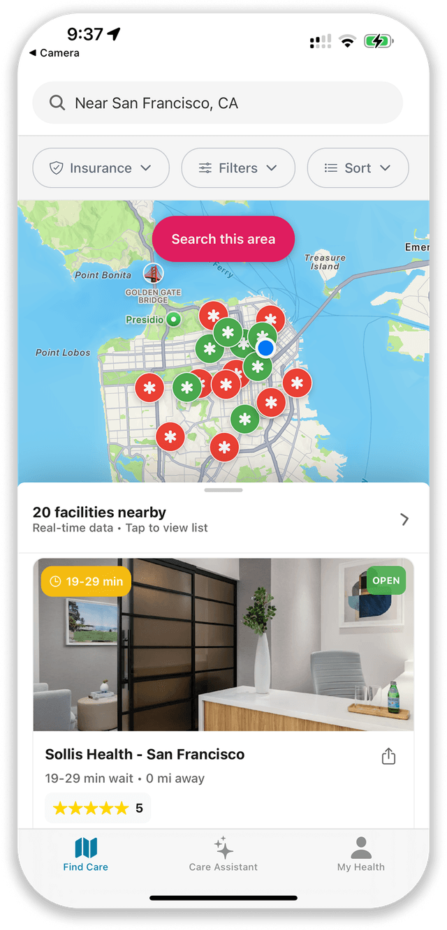 Aid-ER map search with nearby facilities